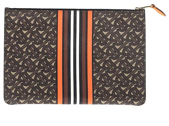 Burberry Monogram Clutch Bag in Brown Coated Canvas Multiple colors Cloth  ref.1193178