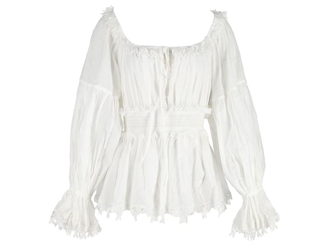 Dolce & Gabbana Top fruncido con hombros descubiertos en algodón blanco  ref.1193196