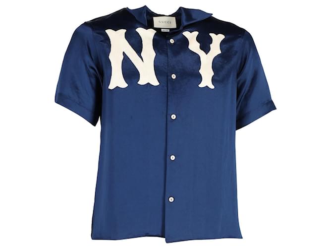 Camisa con parche Gucci NY Yankees Edition en acetato azul marino Fibra de celulosa  ref.1193203