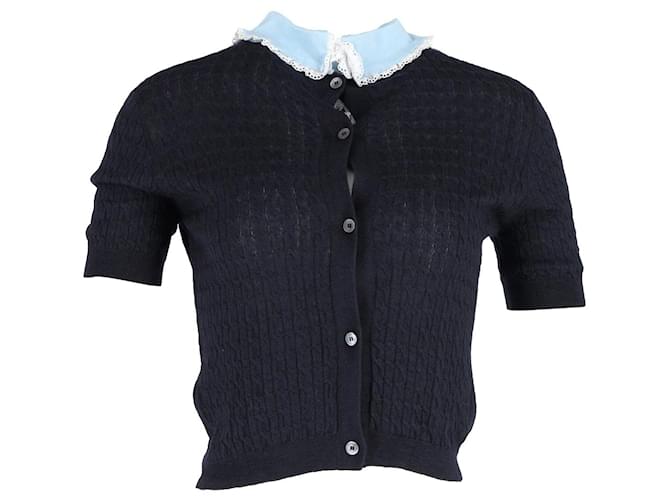 Miu Miu Knit Buttoned Top in Navy Blue Cotton  ref.1193209