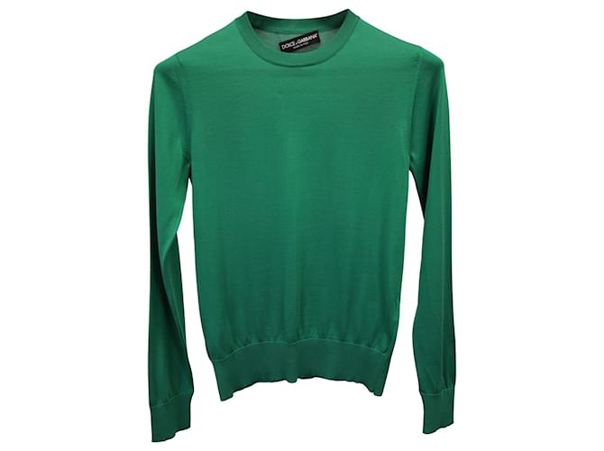 Dolce & Gabbana Long Sleeve Knit Sweater in Green Silk   ref.1193210
