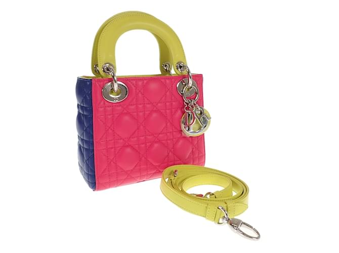 Cannage Medium Tri-Color Lady Dior CAL0500 Pink Leather Lambskin  ref.1193236