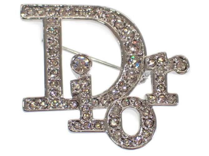 Dior Broche cloutée avec logo en strass Métal Argenté  ref.1193258