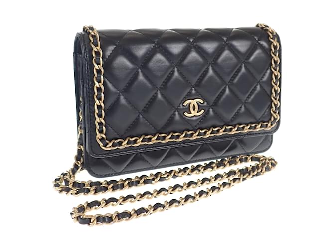 Wallet On Chain Chanel Chaîne matelassée CC autour du portefeuille sur la chaîne AP0674 Cuir Noir  ref.1193262