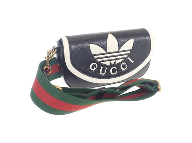 Gucci x Bolsa de ombro com aba Adidas  727791 AAA8H 1172 Preto Couro Bezerro-como bezerro  ref.1193272