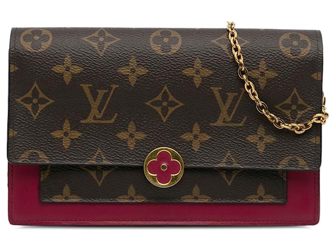 Louis Vuitton Brown Monogram Flore Wallet On Chain Pink Leather Cloth Pony-style calfskin  ref.1193306