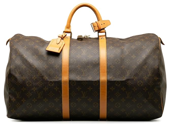 Louis Vuitton Brown Monogram Keepall 55 Leather Cloth  ref.1193367