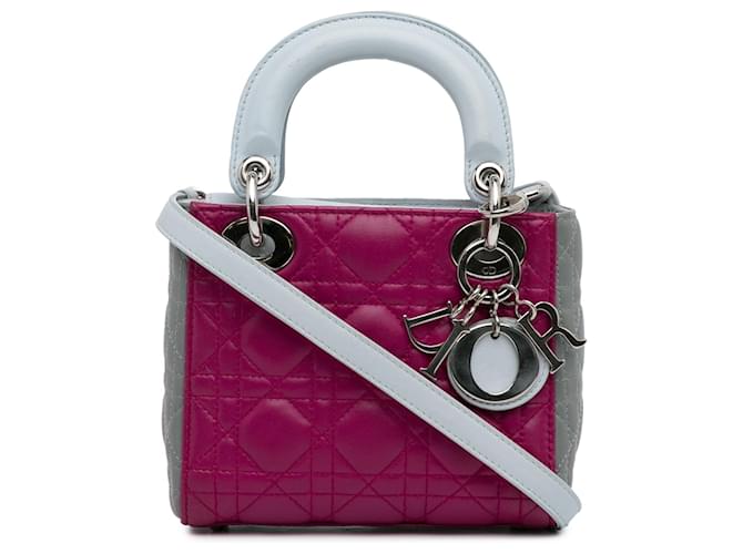 Dior Pink Mini Tricolor Lammleder Cannage Lady Dior  ref.1193385