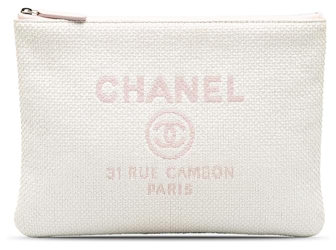 Étui Chanel Deauville O blanc Toile Tissu  ref.1193386