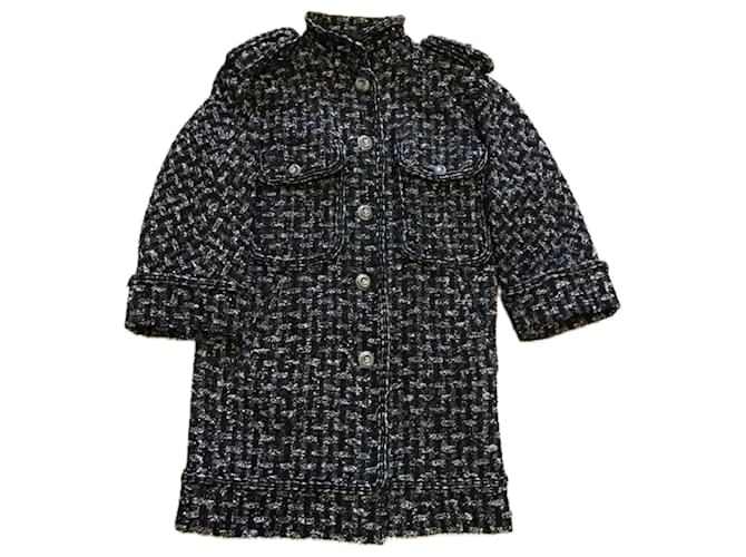 Chanel Giacca in tweed nera con bottoni CC / Cappotto Nero  ref.1193394