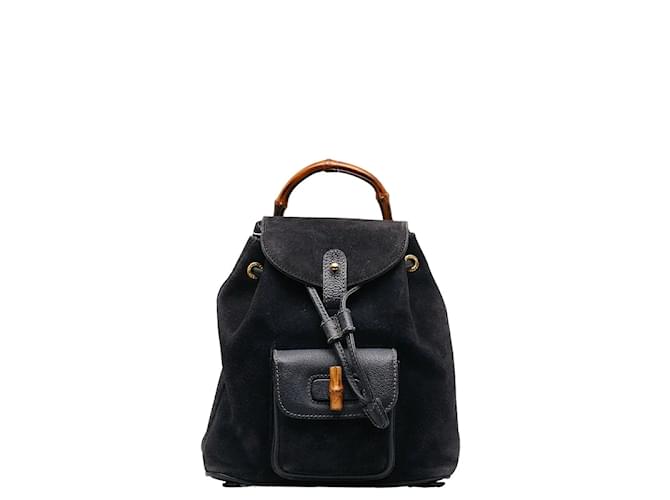 Gucci Suede Bamboo Backpack 003 2852 Black  ref.1193433