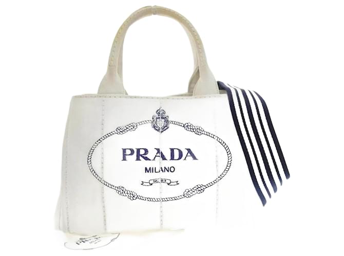 Prada Handtasche mit Canapa-Logo 1BG439 Weiß Leinwand  ref.1193463