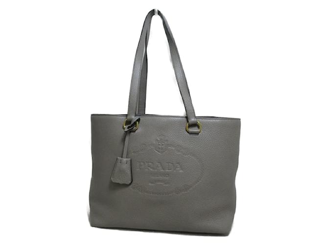 Prada Canapa Logo Leather Tote Bag 1BG100 Grey  ref.1193510