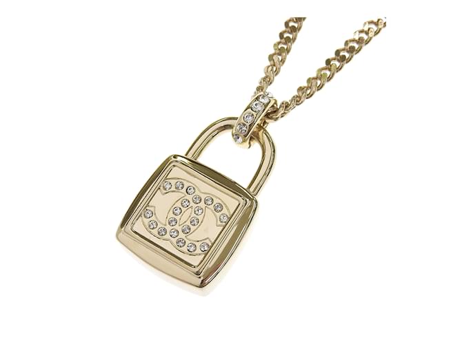 Chanel CC Strass Padlock Pendant Necklace Golden Metal  ref.1193520
