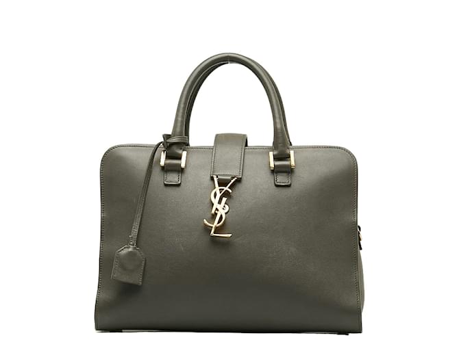 Yves Saint Laurent Monograma Pequeno Downtown Cabas CLD357395 Cinza Couro  ref.1193536