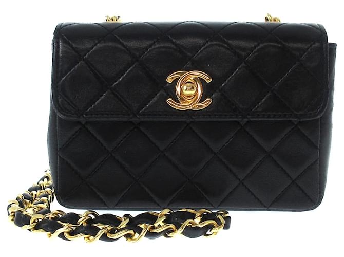 Bolso de hombro Chanel Mini Matrasse con cadena Negro Cuero  ref.1194132