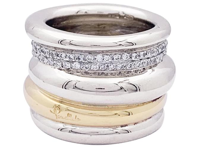 Pomellato-Ring, "Röhrenförmig", zwei Gold- und Diamanten. Weißgold Gelbes Gold  ref.1194142