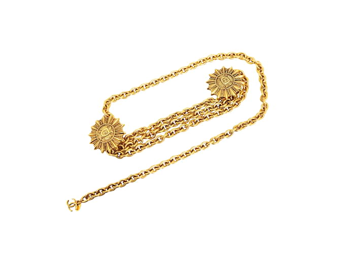 Cinto de elo de corrente Sun CC forrado Chanel dourado Metal  ref.1194407