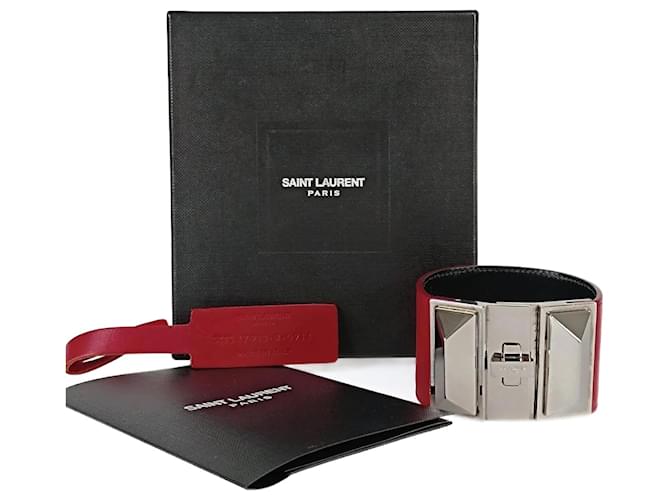 Saint Laurent Saint Laurent Collier de Chien bracelet en cuir rouge  ref.1194715