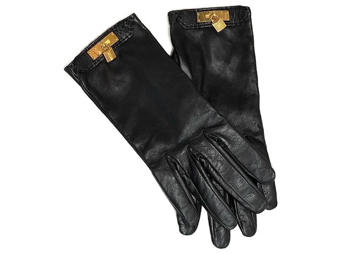 Kelly Hermès HERMES Handschuhe T.Zoll 7 Leder Schwarz