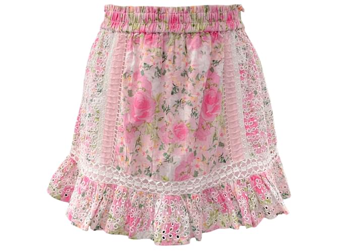 Autre Marque Love Shack Fancy Magenta Flower Fields Baydar Skirt Pink Cotton  ref.1195152
