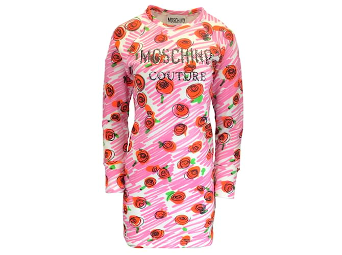 Autre Marque Moschino Couture Sweatshirt-Kleid aus Baumwolle mit buntem Blumenmuster in Rosa Pink  ref.1195156