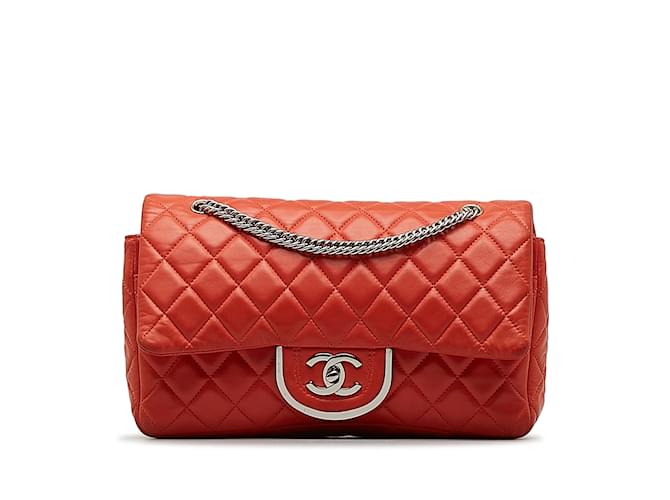 Orange Chanel CC Quilted Flap Shoulder Bag Leather  ref.1195212