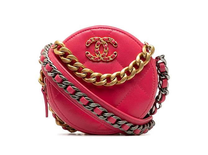 Chanel 19 Chanel rosa 19 Clutch redonda de pele de cordeiro com bolsa de corrente Couro  ref.1195220