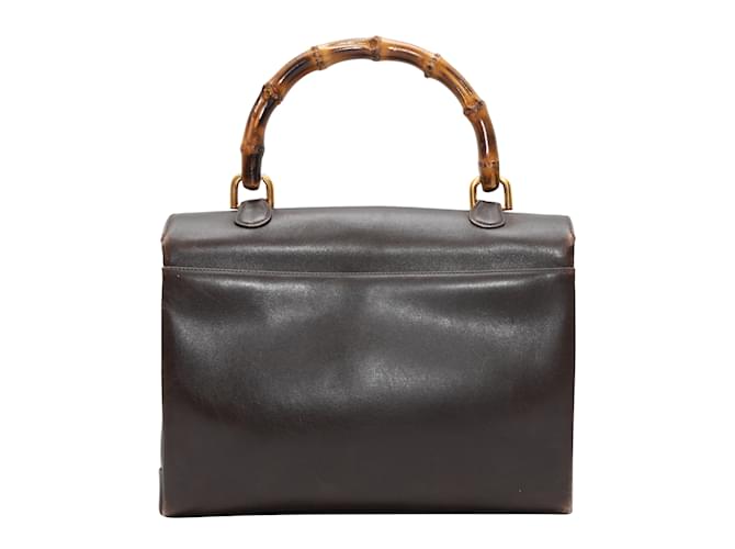 Bolsa vintage marrom escuro Gucci com alça de bambu Couro  ref.1195223