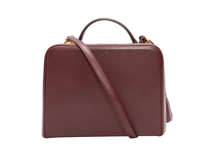 Autre Marque Burgundy & Beige Mark Cross Grace Box Small Leather & Wicker Handbag Dark red  ref.1195224