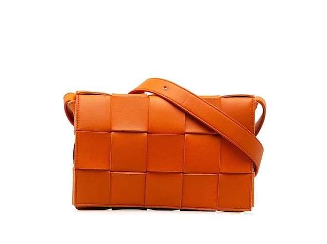 Orange Bottega Veneta Intrecciato Cassette Crossbody Bag Arancione Pelle  ref.1195238