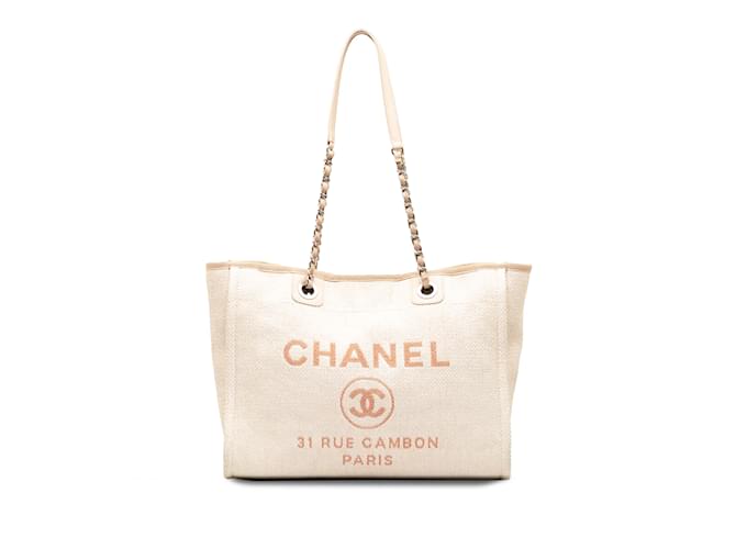 Borsa tote piccola Deauville color crema Chanel Crudo Pelle  ref.1195242