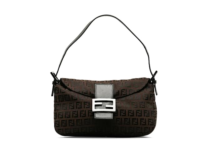 Brown Fendi Zucchino lined Flap Baguette Leather  ref.1195255