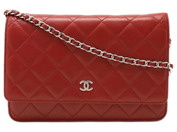 Wallet On Chain Cartera Chanel En Cadena Roja Cuero  ref.1195516