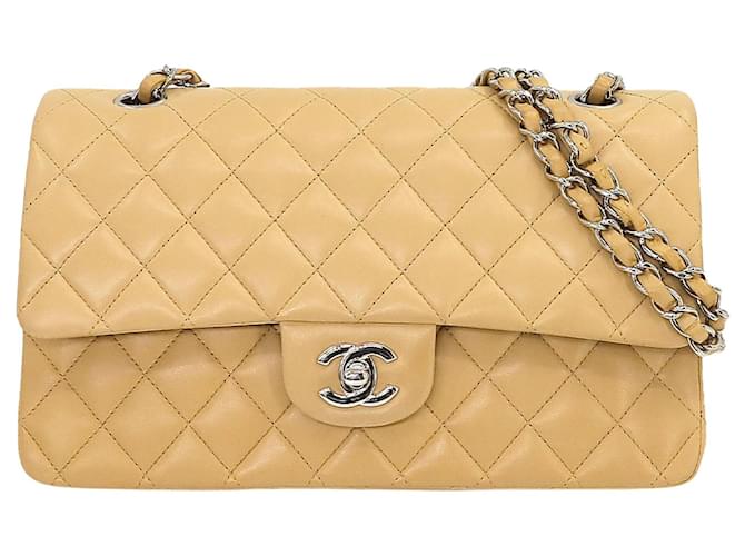 Classique Chanel Double Flap Cuir Beige  ref.1195673
