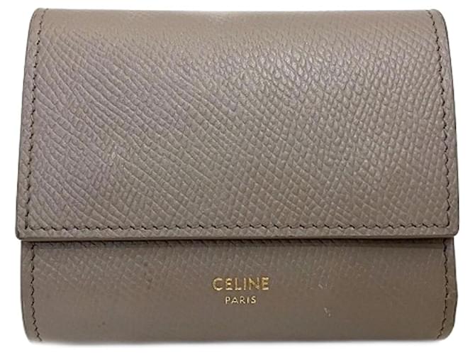 Céline Tri-Fold Cinza Couro  ref.1195715