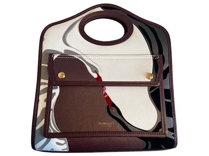Mini borsa con tasca Burberry in pelle con stampa grafica Cigno marrone  ref.1195944