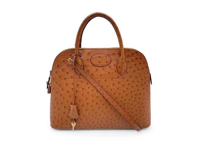 Hermès Vintage 1992 Bolide en cuir d'autruche beige 35 Sac avec sangle  ref.1195959