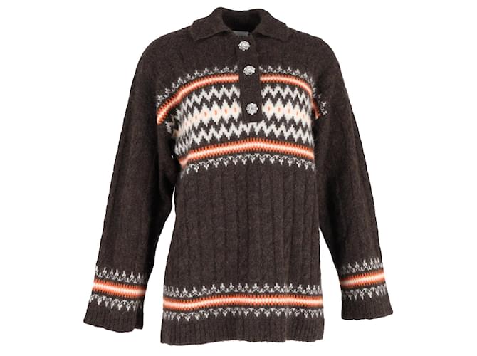 Ganni Knit Fair Isle Oversized Sweater in Brown Alpaca Wool  ref.1195963