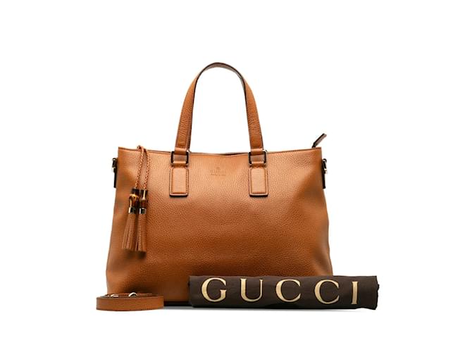 Gucci Leather Bamboo Tassel Tote Bag 365346 Brown  ref.1195984