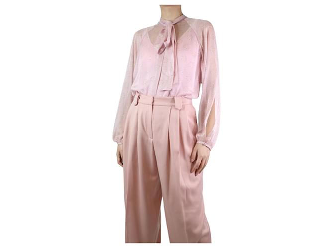 Autre Marque Pink printed silk blouse with bow - size UK 10  ref.1196011