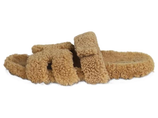 Hermès Sandálias de lã Teddy marrom Chypre - tamanho UE 42  ref.1196020