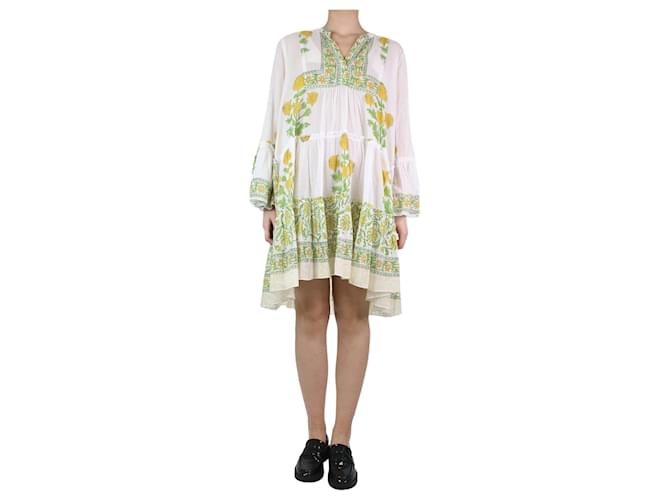 Juliet Dunn Weißes Baumwollkleid mit Blumendruck – Größe UK 14 Baumwolle  ref.1196022