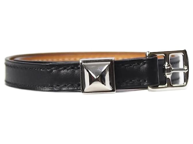 Hermès Black Medor leather studded bracelet  ref.1196028