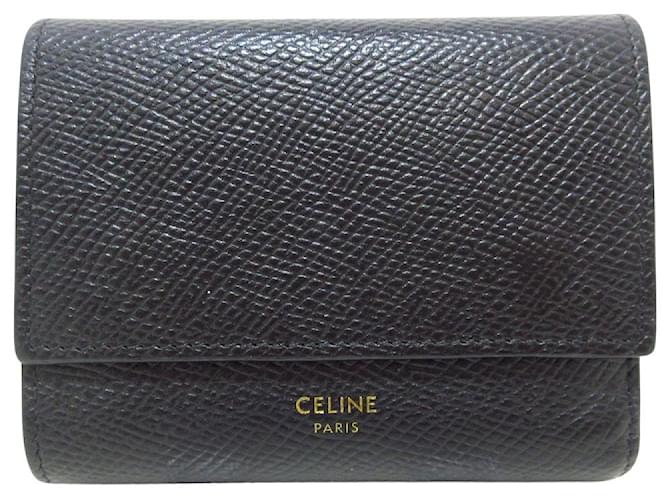 Céline Tri-Fold Schwarz Leder  ref.1196185