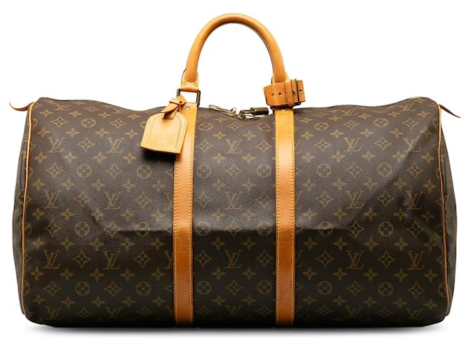 Louis Vuitton Brown Monogram Keepall 55 Leather Cloth  ref.1196433