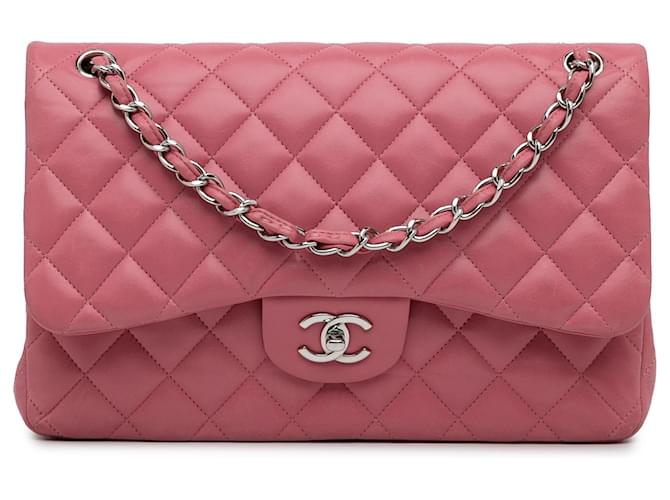Chanel Aba forrada de pele de cordeiro clássica rosa Jumbo Couro  ref.1196485