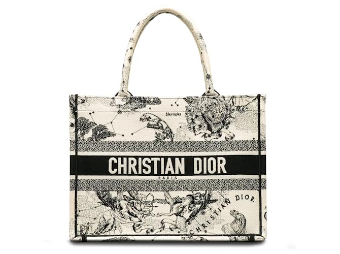 Weiße kleine Dior-Tasche mit Sternzeichenbuch Leinwand Tuch  ref.1196487