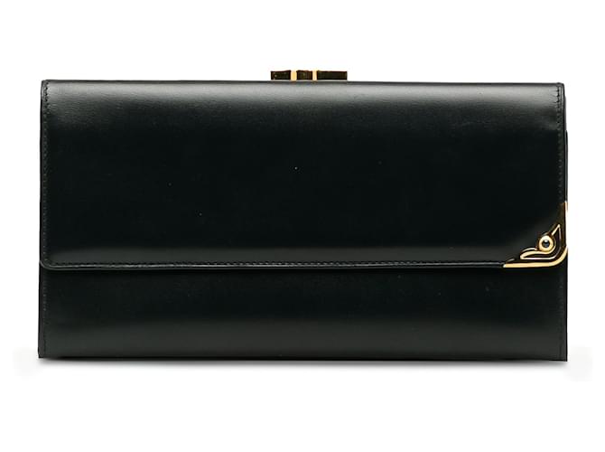 Cartier Black Leather Long Wallet Schwarz Leder Kalbähnliches Kalb  ref.1196489