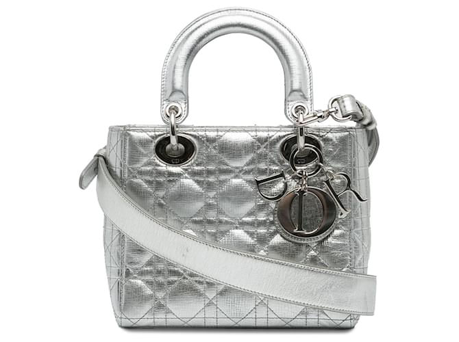 Dior Silver Small Cannage Lady Dior My ABCDior Silvery Leather Pony-style calfskin  ref.1196499